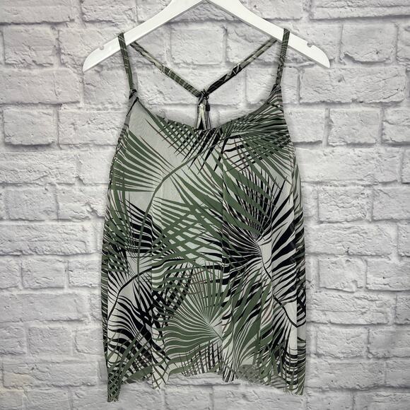 Coco Reef Endless Summer Palm Green Tankini Top Y-Back Mesh Overlay Size 34D New - Picture 2 of 6